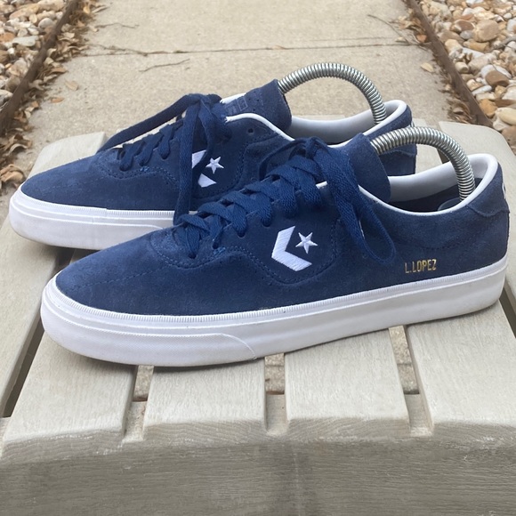 Converse Cons Pro Leather Low-Top Skate Shoes Navy Blue White Sz 7 - Picture 1 of 10